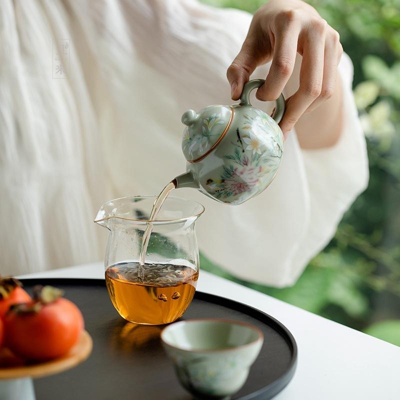 Tetera Antigua Estilo Chino Ru Ware Retro Cerámica Doméstica Tamaño Pequeño Olla Hexagonal Juego de Té Kung Fu Tetera