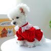 Small Medium Dog Lightweight Velvet Tulle Dress Puppy Cat Christmas Costume Girl Princess Clothes with Bow (Medium, Red)
