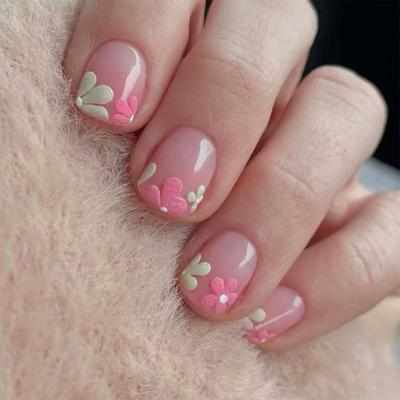 Square Press On Nail Flower Fake Nail Stick On Nail In 12 Sizes,24 Pcs French Nail Tips for DIY Nail Art Decorations