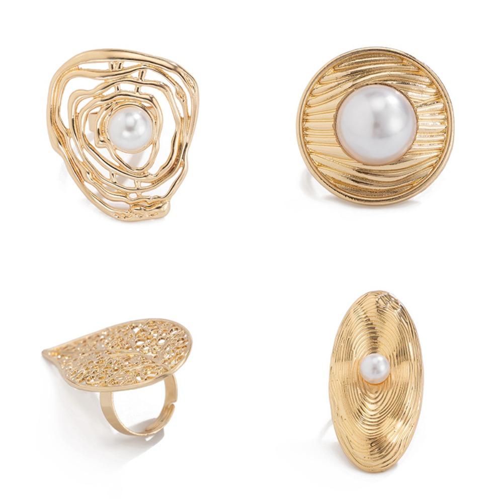 Exaggerated Alloy Ring—Customized French Sweet & Cool Lines Open Ring, Elegant & Versatile for Women, Daily & Party Fashion Accessory
