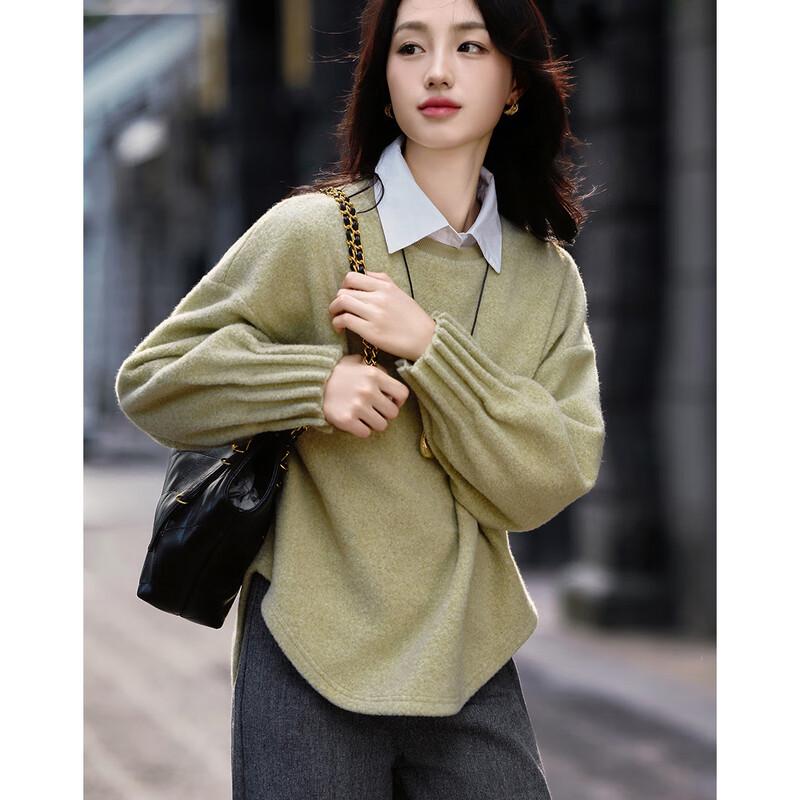 Demana Women s Ruched Round Neck Long Sleeve Sweatshirt M