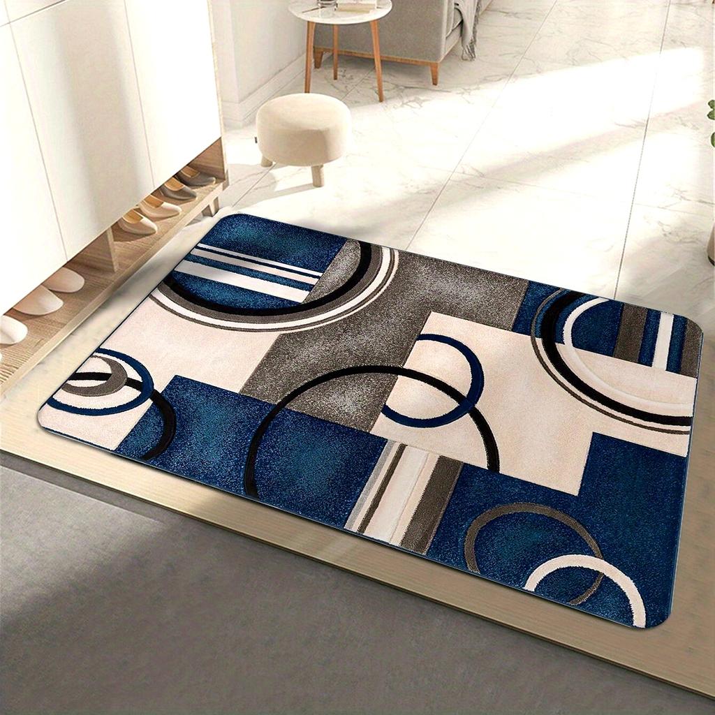 Blue Geometric Patchwork Bedside Floor Mat Soft Door Mat Welcome Mat Kitchen Rug Living Room Carpet Rug For Bedroom Home