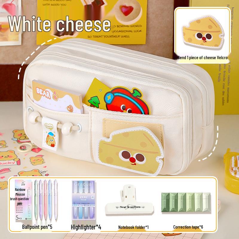 2025 Cute Velcro Cheese Pencil Case for Junior High and Elementary School Girls