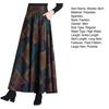 Woolen Skirt Elastic High Waist Large Hem Maxi Skirt with Pockets Plaid Pattern A-Line Autumn Winter Skirt Daily Wear