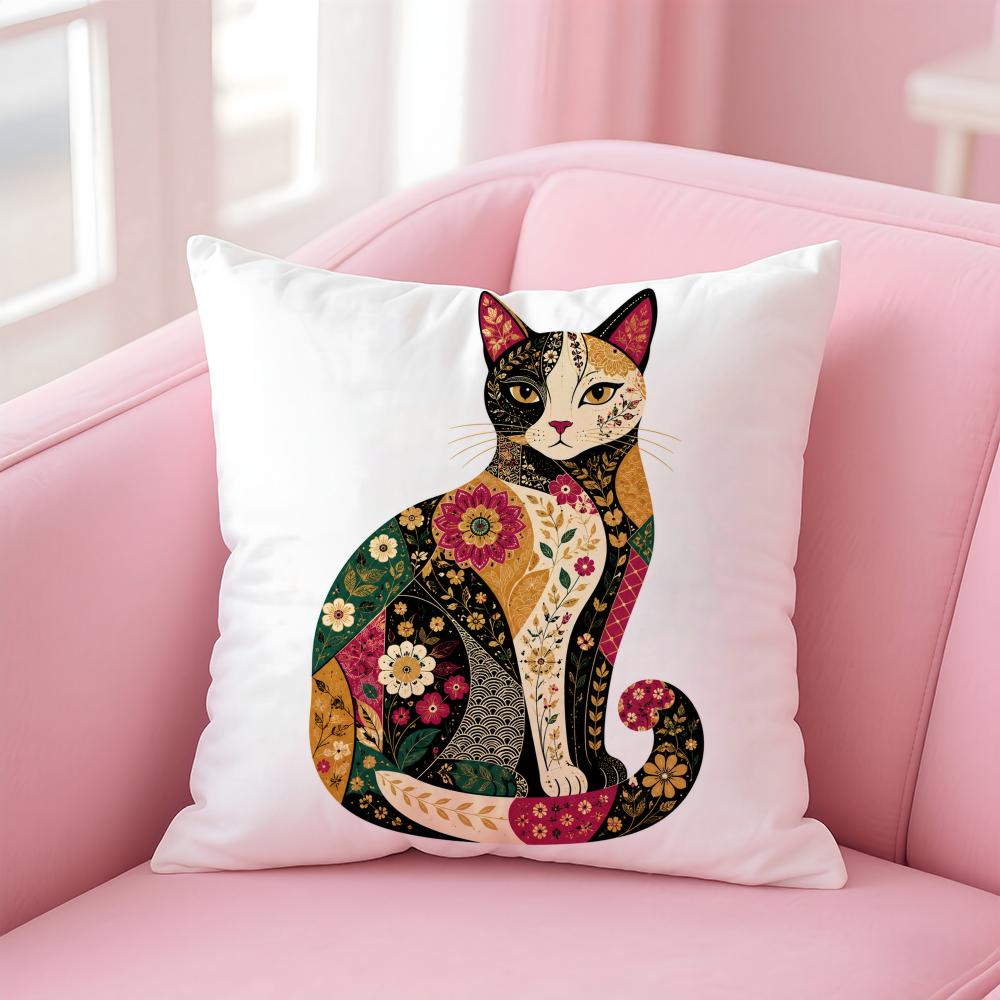 Floral Cat Pattern Cushion Cover Short Plush Soft DoubleSided Printing Pillow Case Cozy Sofa Bedroom Home Decor Gift