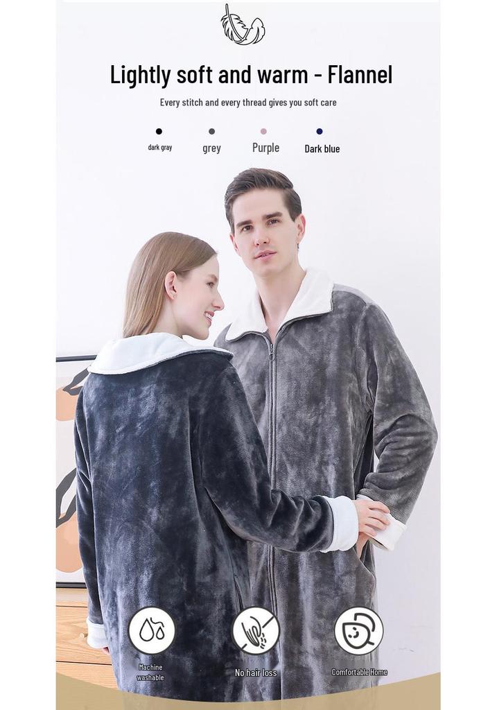 Women's Plus Size Long Nightgown - Double Zipper, Autumn/Winter Pajamas, Home Wear Robe