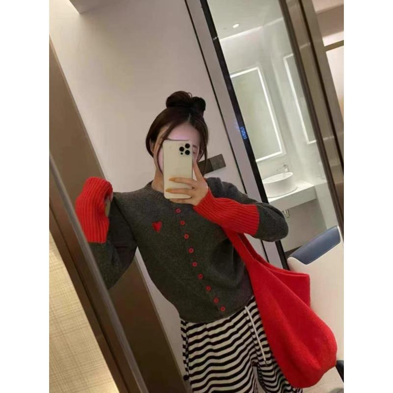 

Женский кардиган-свитер с круглым вырезом, вышивкой в форме сердца, в стиле колор-блокинг, Весенний, элегантный и стройнящий вязаный топ one size красный