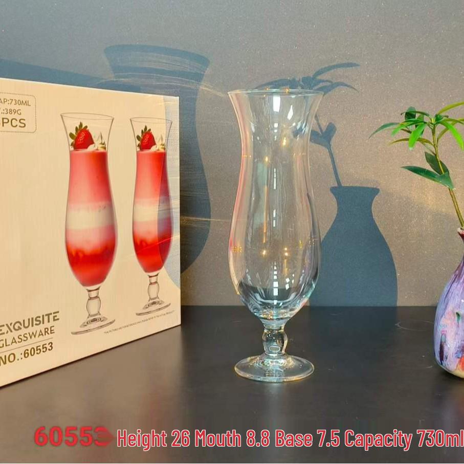 Tulpenförmiges Transparentes Getränkeglas – Hoher Stiel für Saft, Milchtee, Cocktails und Kaltgetränke.