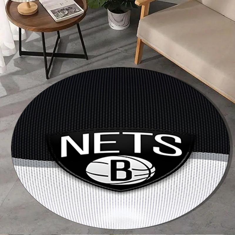 1PC Brook-lyn Nets Art Round Rug, Non-slip Chair Mat, Home Decor, Circle Carpet Perfect for Office, Bedroom, Living Room,Christmas gift