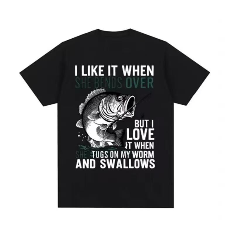 2025 Summer and Autumn new fishing prank print T-shirt casual and sporty short-sleeved men s and women s street top S