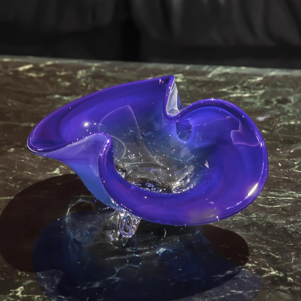 Blue Butterfly-shaped High-sided Fruit Plate Desktop Storage Container Glass Tray Transparent Fruit Bowl Trays Decorative