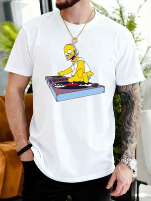 2026 Sommer Herren Kurzarm-T-ShirtThe Simpsons DJ Homer Druckmuster Simpson Lizenziertes Herren-T-Shirt