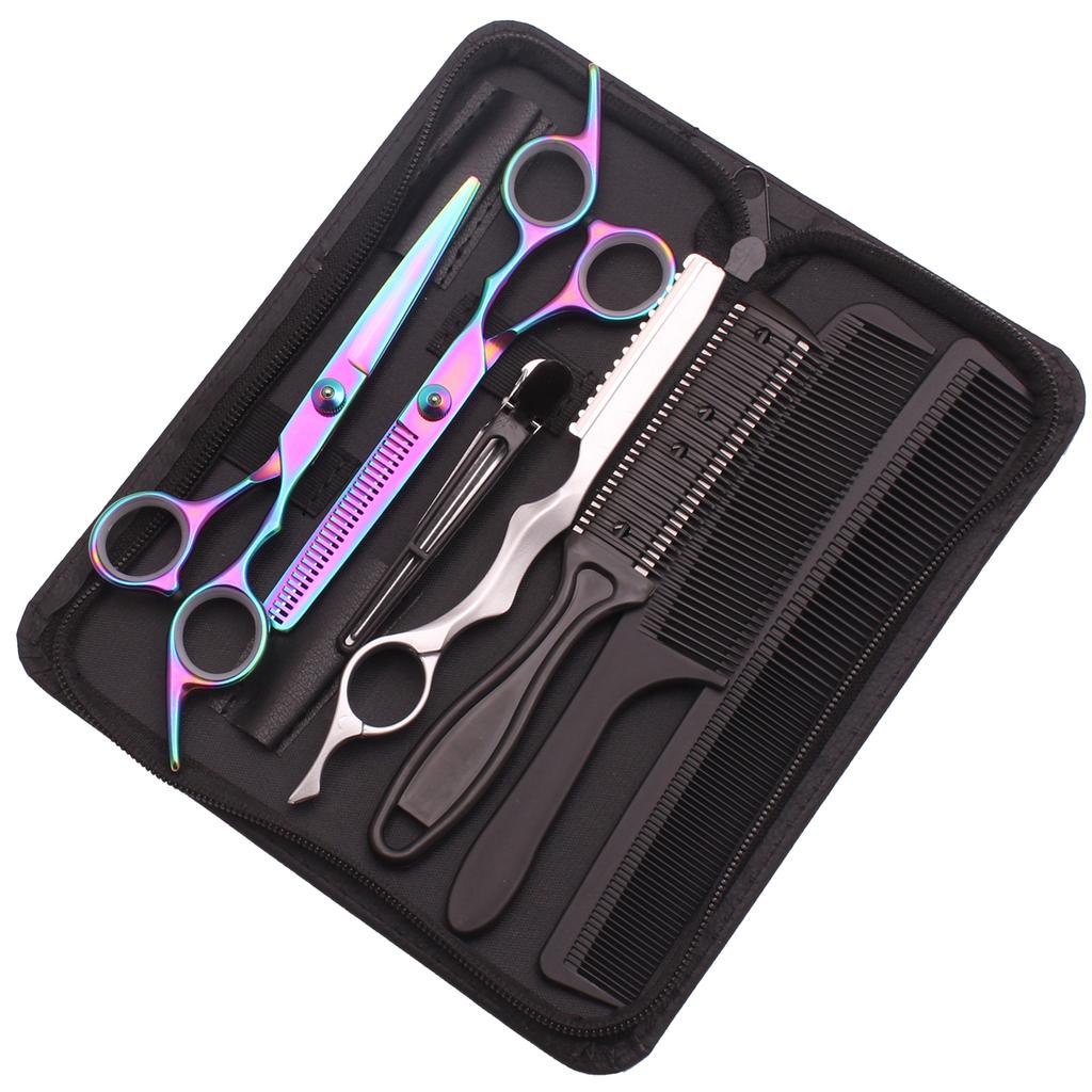 6.0 Professional Hairdressing Scissors Hair Cutting Thinning Shears Comb Razor Set Home & Salon Barbers Japanese Stainless