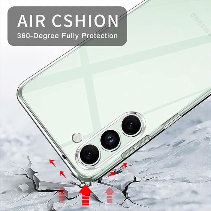 Coque + 2 Verres Trempés pour Samsung Galaxy S24 FE (pas pour S24), Protection Silicone Antichoc Transparente