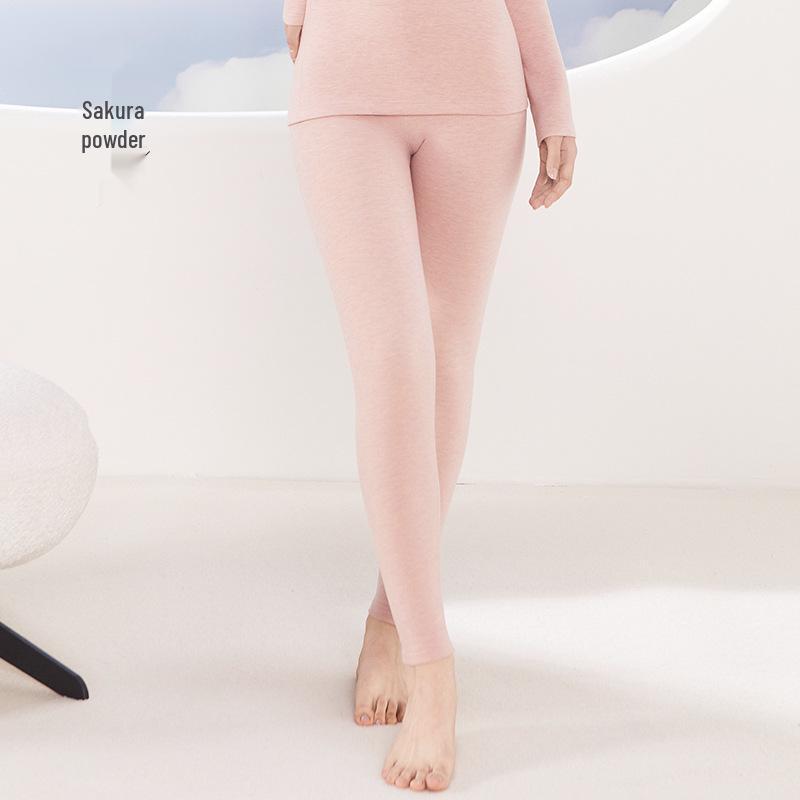 Cashmere Silk Round Neck Edged Antibacterial Fleece-Lined Women's Autumn Undershirt & Pants Set - Warm & Skin-Beautifying.