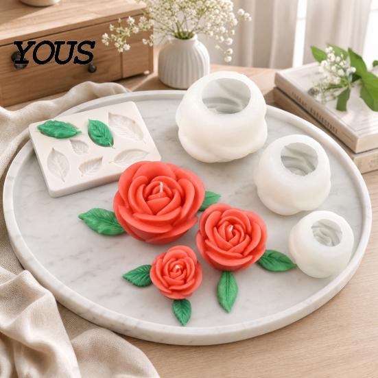 Flexible Flower Mold 4Pcs Silicone Mold, DIY Rose Candle Soap Making Epoxy Resin for Chocolate, Baking Craft Gift