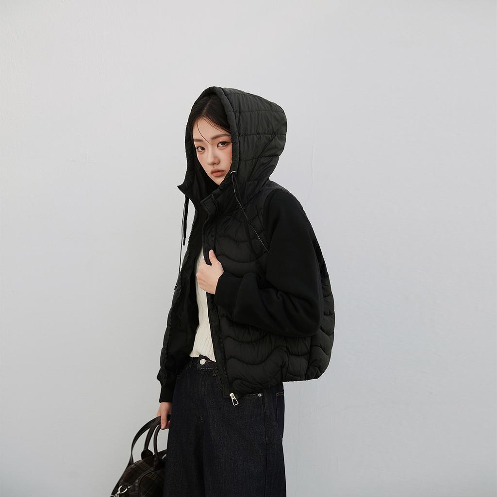 Popular Cotton Clothes Women's Short Autumn and Winter New Season Hooded Spliced Cotton Clothes Light Women's Coat