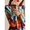 Women's Long Sleeve Sweater Turtleneck Casual Loose Fit Pullover Jumper Color Block Plaid Knit Top