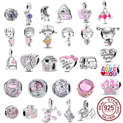 Nové 925 Sterling Silver Růže Dívka Chlapec Růžový Sparkle Distanční korálek Clip korálek Fit Original 925 Fasion Bracelet Charm Šperky pro ženy