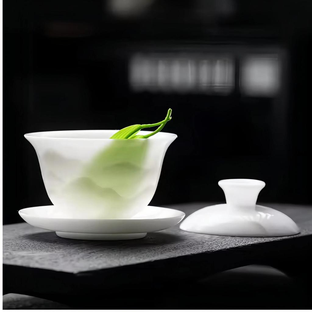Hand-Painted Ceramic Gongfu Tea Set Large Size Single Tea Bowl for Drinking Tea High-End Chinese White Porcelain Tea Utensils