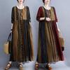 Summer Loose Cotton Linen Plus Size Dress Women Casual Long Short Sleeve Round Neck Printed Dress
