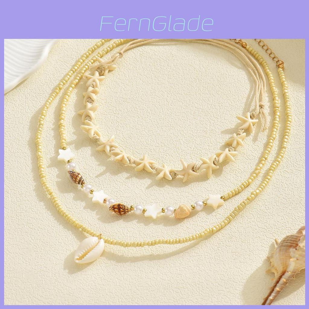 Shell Beaded Necklace With Pearl Layered Design For Women Summer