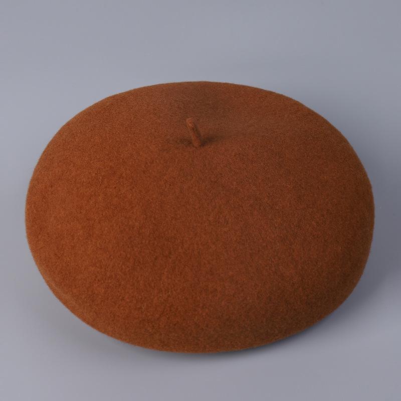 Winter Warm High Quality Australian Wool Roll Edge Beret Cap Women'S Winter Elegant Dome Solid Color Wool Painter Hat