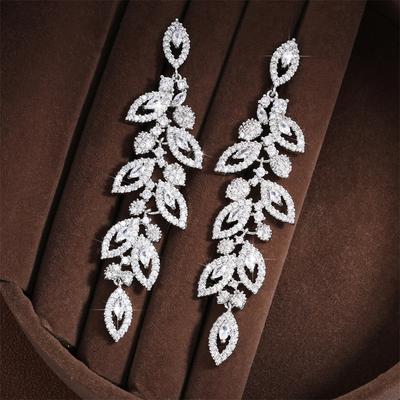 ZAKOL Luxuriöse Glänzende Zirkon Polnische Braut Hochzeit Dangle Ohrringe Elegante Markise Blatt AAA CZ Lange Hängeohrringe Party Zirkon