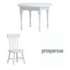 Miniature 1:12 Dollhouse White Round Table and Chair Set for Display or Play.