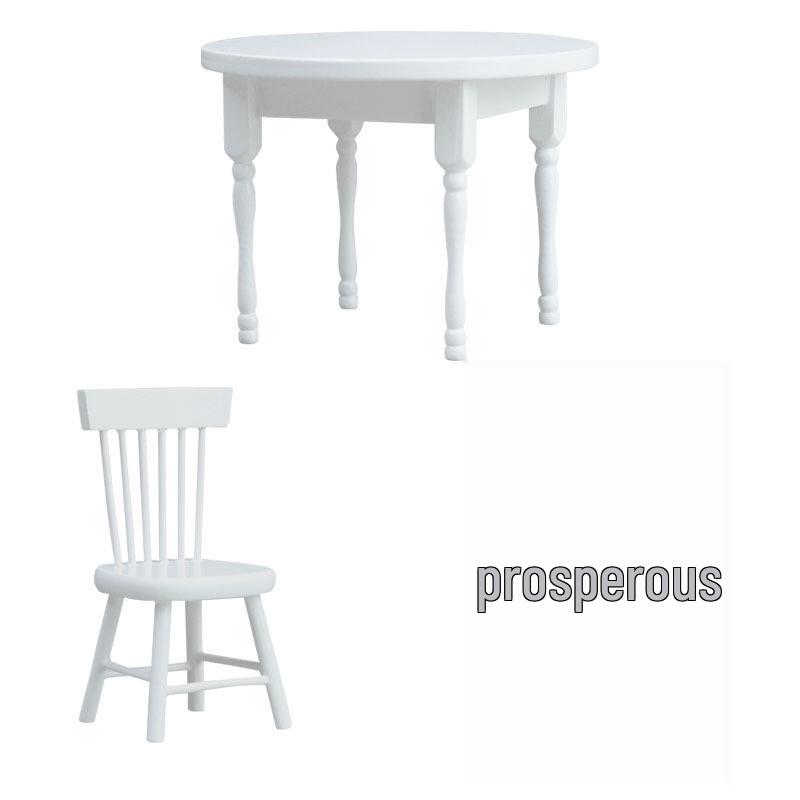 Miniature 1:12 Dollhouse White Round Table and Chair Set for Display or Play.
