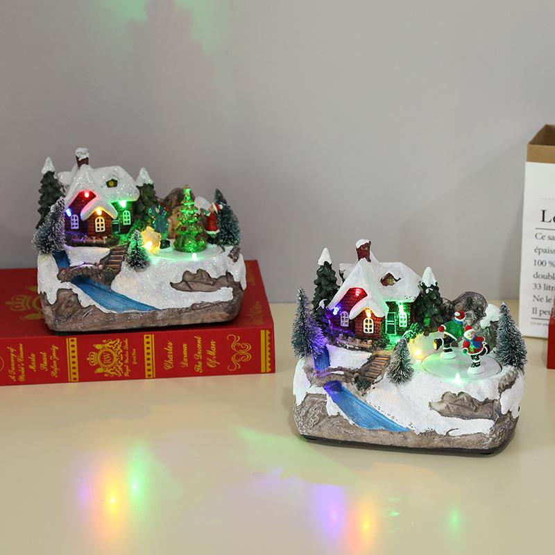 With Music Rotating Resin Decoration Christmas Scene Gift Christmas Snow Window Decoration