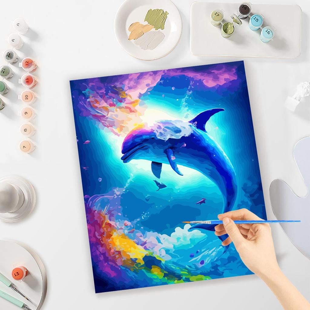 RUOPOTY Diy Painting By Numbers For Adults Starter Kits Dolphin Animals Acrylic Paint On Canvas With Frame For Home Decors