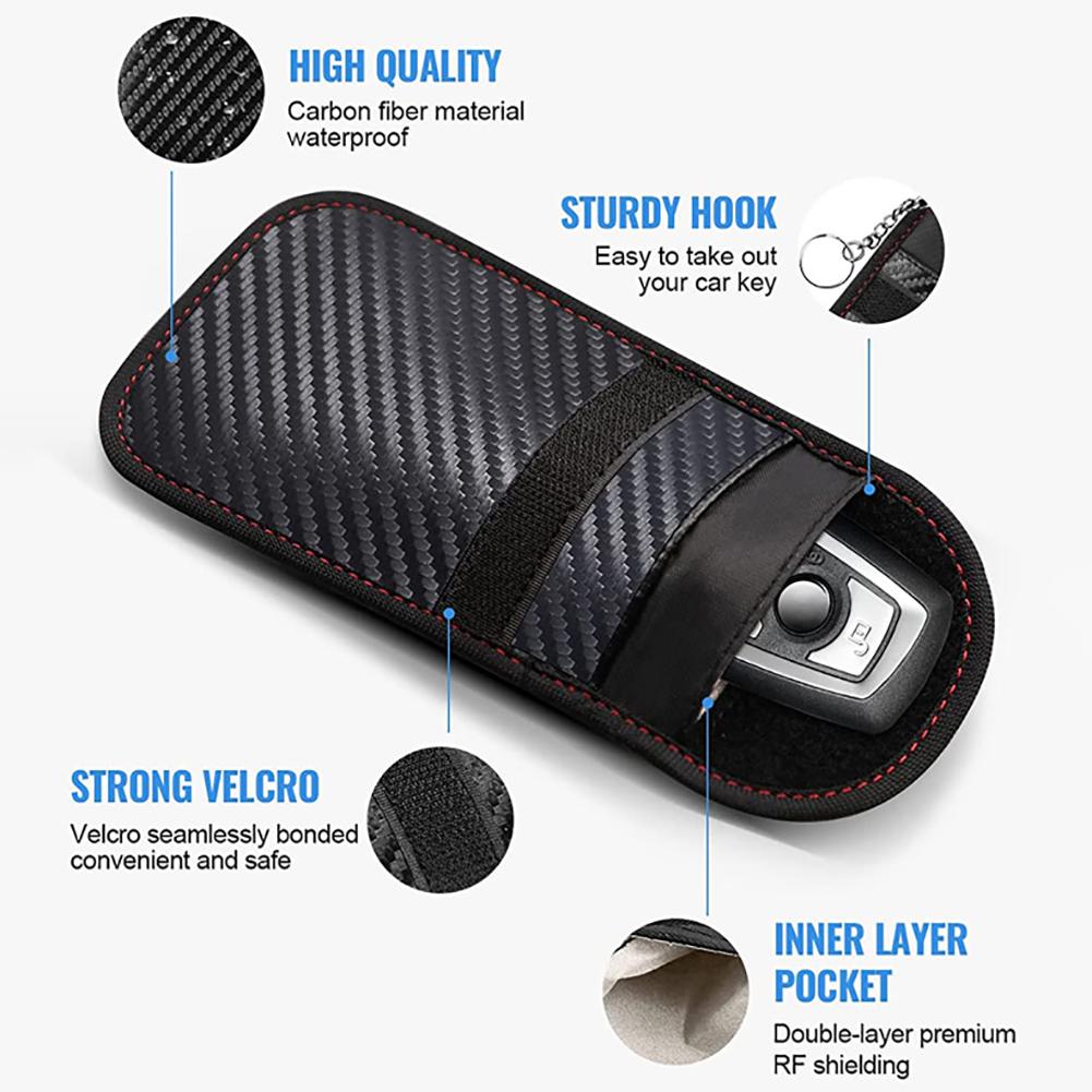 2 Pièces Étui Bloqueur de Signal pour Clé de Voiture Cage de Faraday en Fibre de Carbone Protection Double Couche Bloqueur de Signal RFID pour Voiture Sac à Clés pour Pièces Automobiles