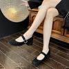 6058-6 polka dot diamond black Mary Jane shoes thick heel round head French one-word strap single shoes cashmere spring and autumn