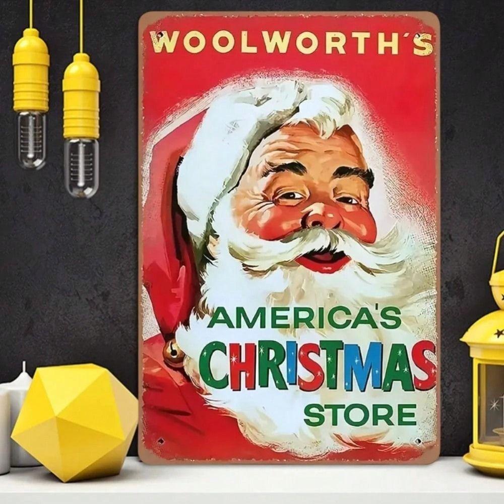 Vintage Tin Sign Santa Claus Christmas Wall Decor Retro Metal Poster 1950s
