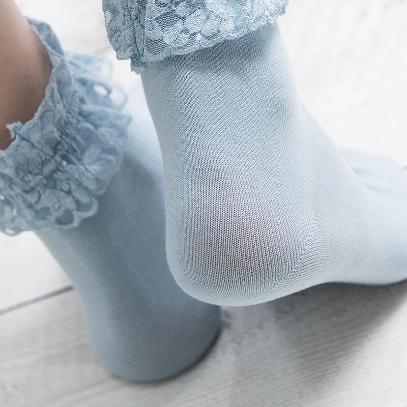 Vintage Lace Ruffle Frilly Ankle Socks  Spring New Fashion Ladies Girls Casual Sweet Solid Color Breathable Cotton Sock