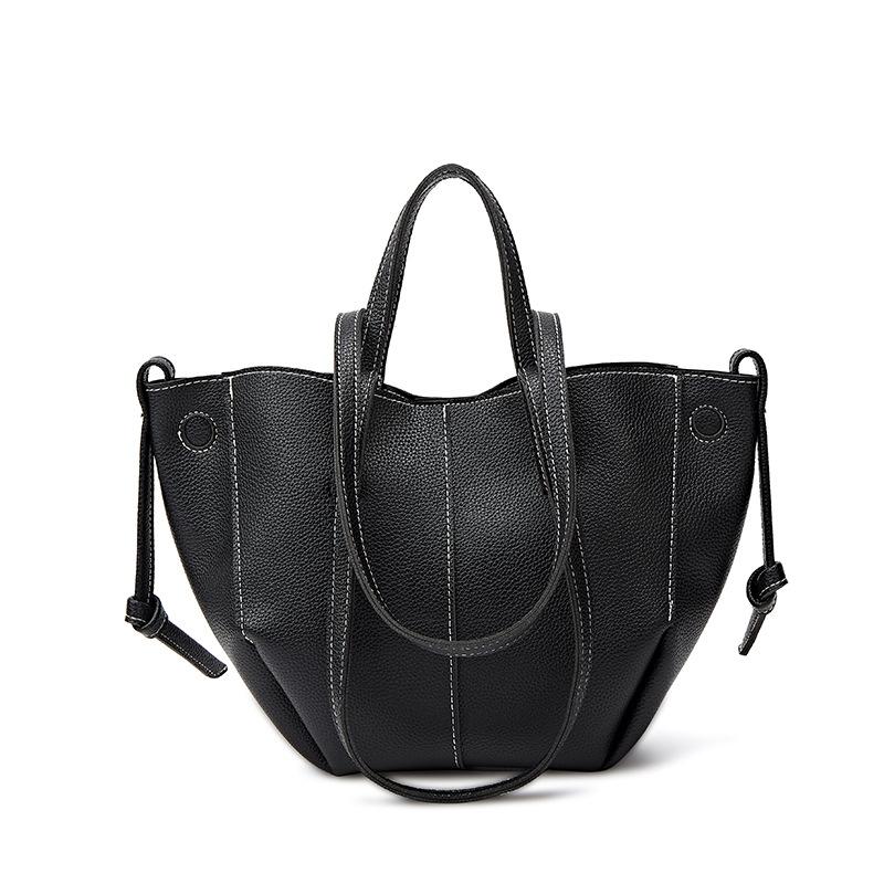 Lychee Pattern Soft Leather Large-capacity Tote Bag Fashionable Niche Design High-end Handbag Single Shoulder Wing Bag