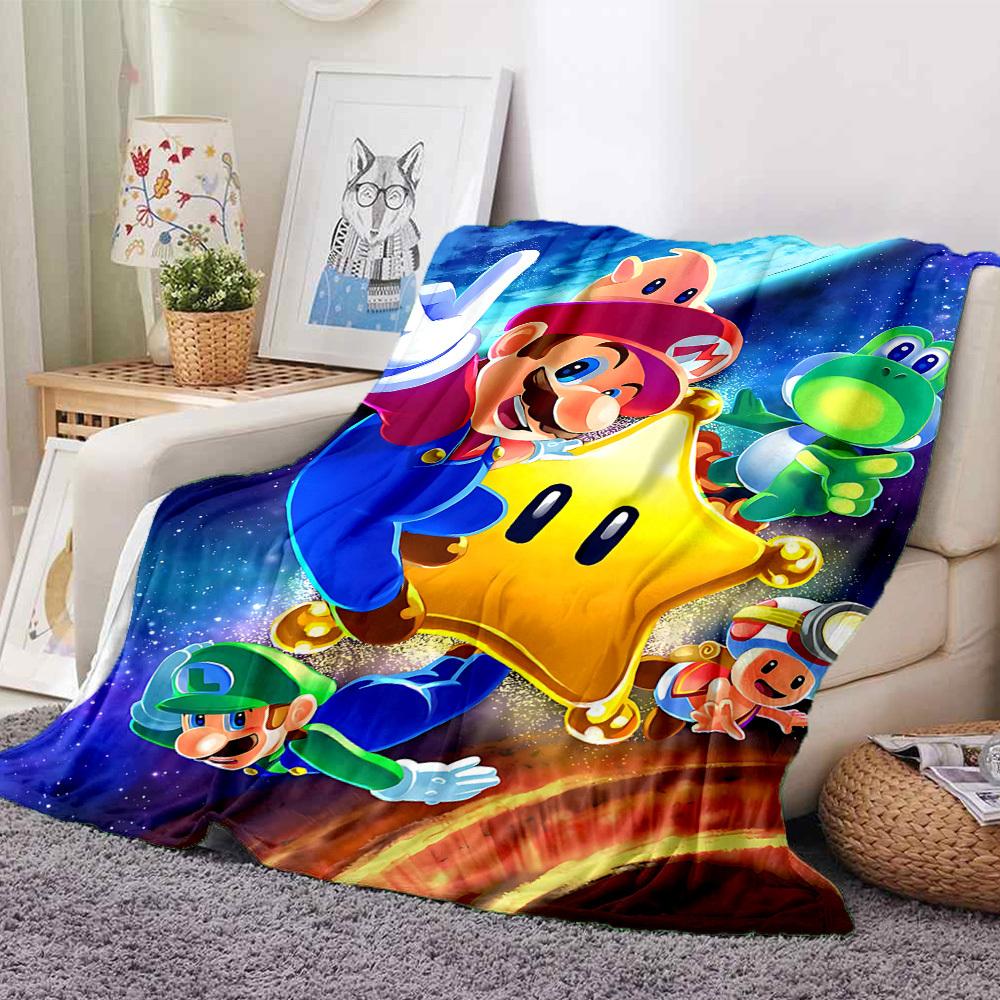 1pc Mario Galaxy Adventure Cozy Print Blanket Lightweight Warm Flannel Throw Blanket For Sofa, Bed, Living Room
