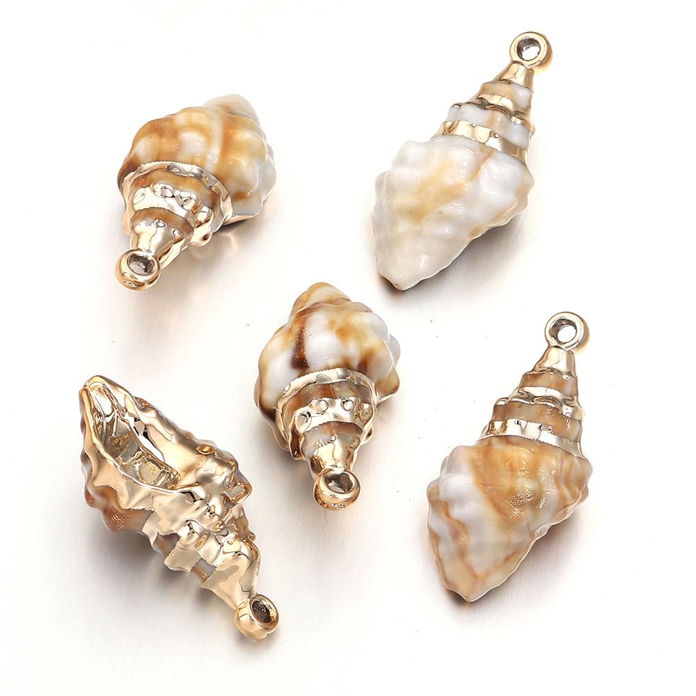 5-10pcs/lot Shell Shaped Acrylic Pendant Gold Plated Conch Scallop Charms Beads For DIY Fashion Keychain Necklace Accessories