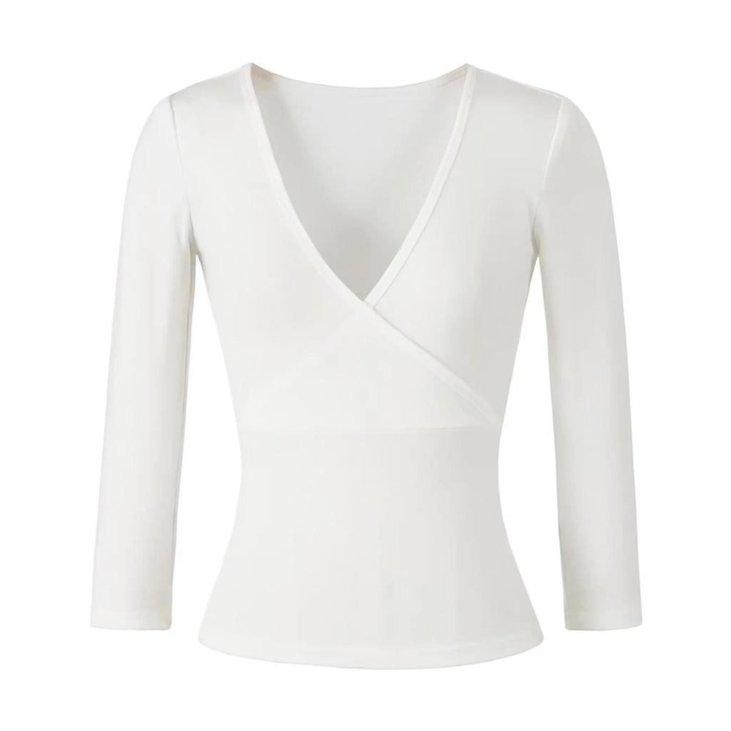 Stretchy Slim-Fit V-Neck Multi-Color Knit T-Shirt for Women (3/4 Sleeve)
