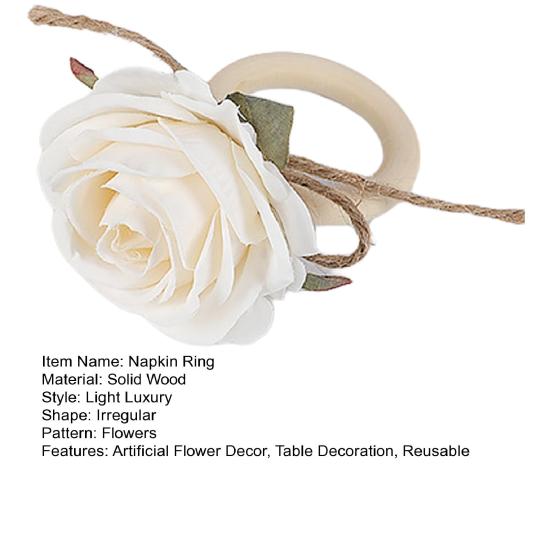 Artificial Rose Napkin Ring Farmhouse Rustic Jute Rope Fake Flower Dinner Napkin Holder Birthday Wedding Party Table Decoration