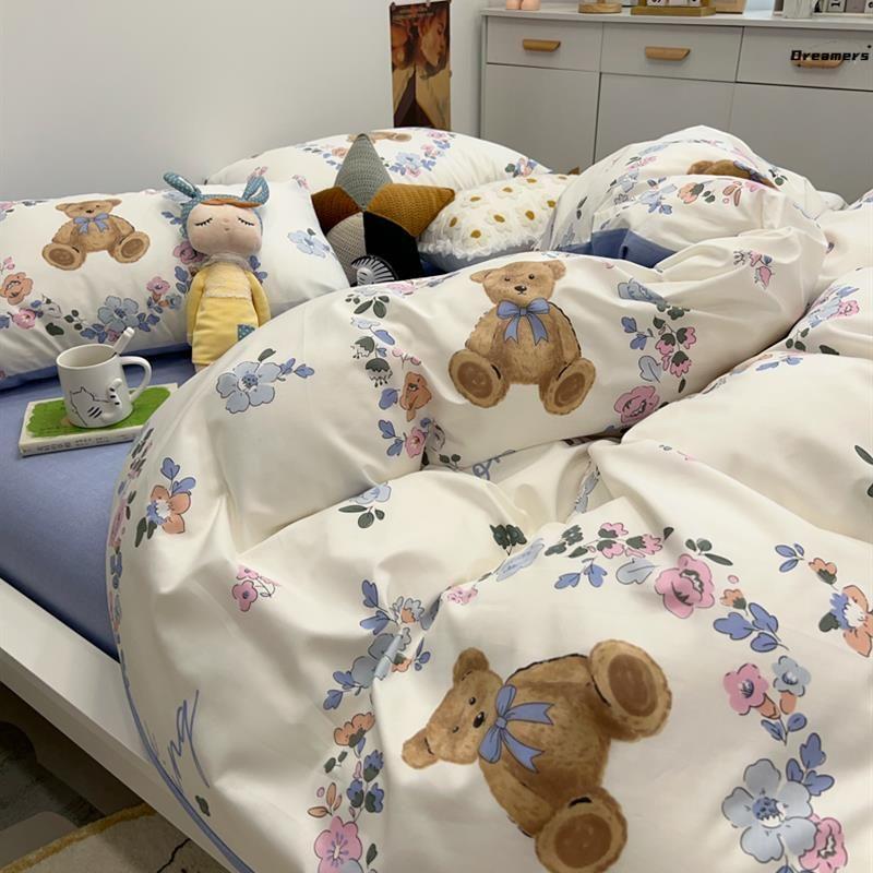 

Художественный стиль Инс Японский стиль Минималистичный Двухкомпонентный Однотонный Пододеяльник Комплект постельного белья из четырех предметов Простыни Кровать для общежития Три производителя 150*200cm [single quilt cover] $| X Garland Bear-#