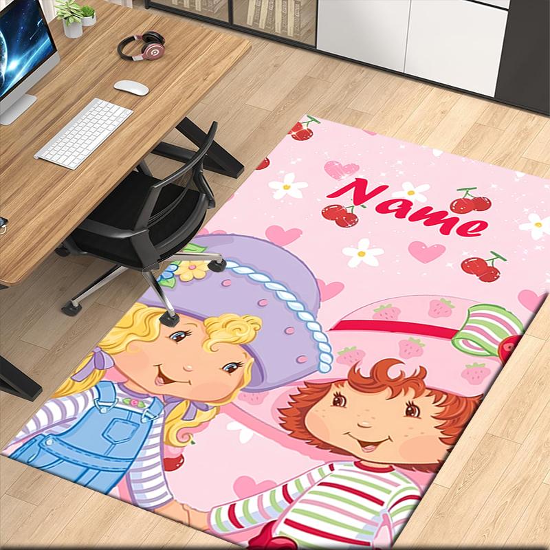 Tappeto Stampato Torta alla Fragola con Nome Personalizzabile, per Sedia da Ufficio Soggiorno Camera da Letto Cucina Decorazioni Regali.