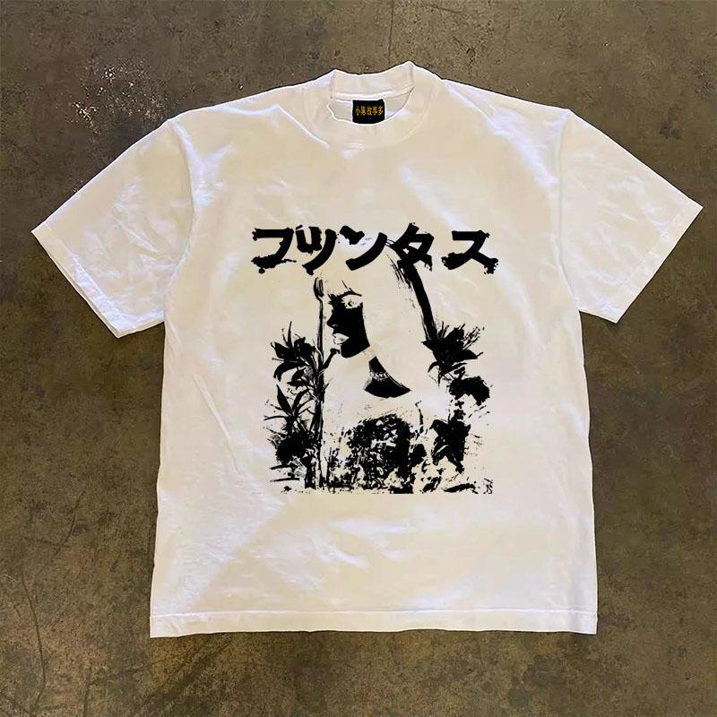 Pure Cotton Short Sleeve Tshirt Double Thread Loose Fit Unisex Breathable Summer Fashion Round Neck Printed Top For Couples