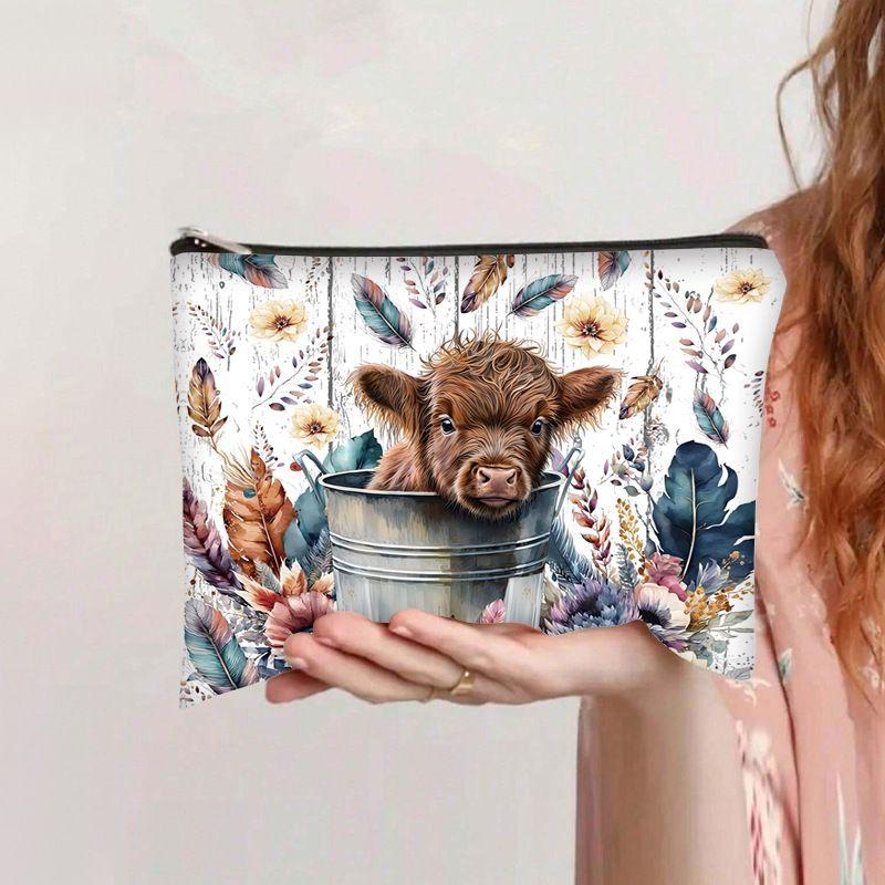 Hot-selling printed highland cow cosmetic bag, data cable storage bag, dedicated for portable large-capacity toiletry bag sf-93