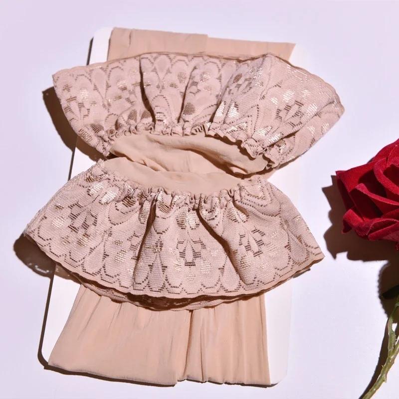 8D Oil Shiny Lace Top Thigh High Stockings Silicone Hold Up Ultra Thin Transparent Silk Medias Women Sexy Lingerie