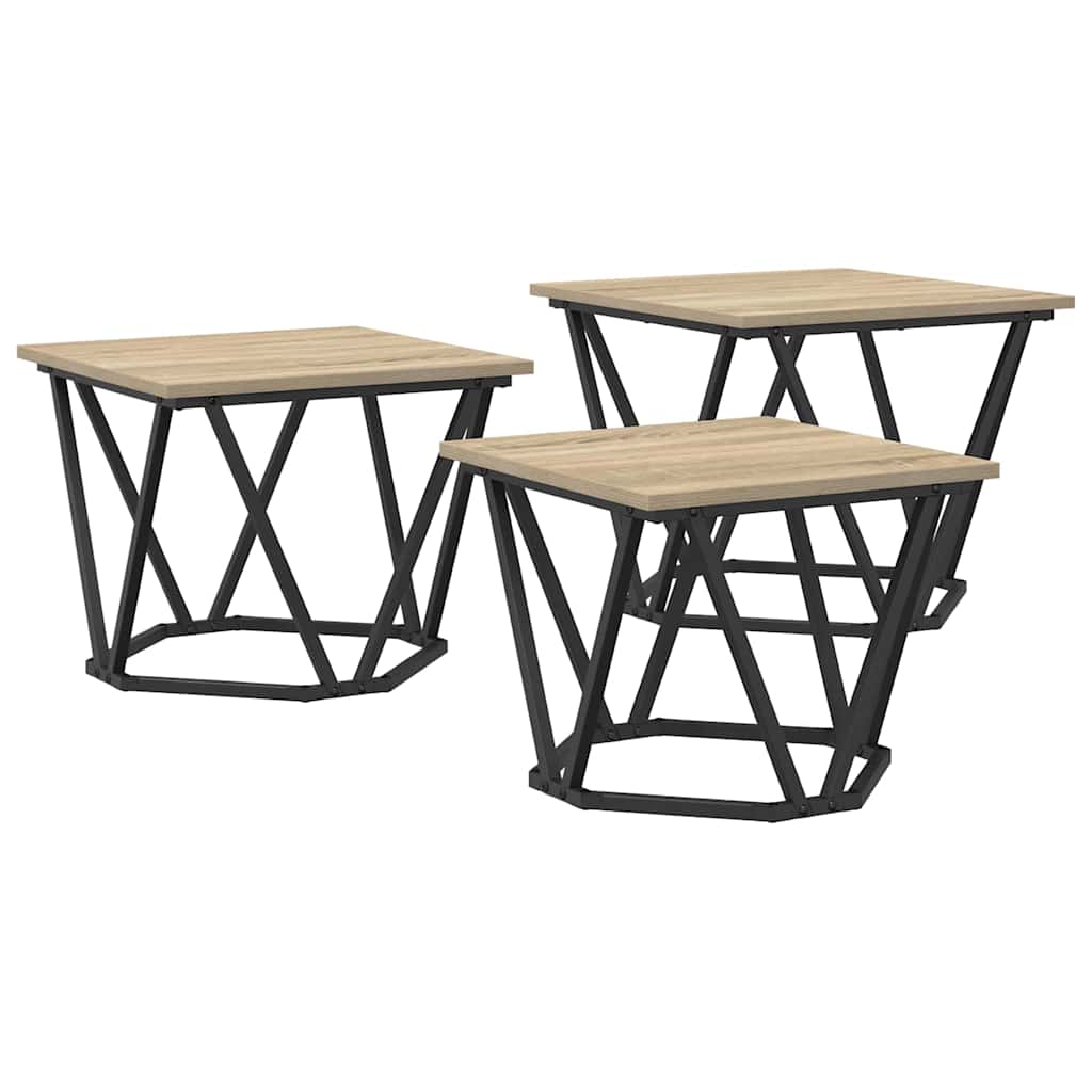 Coffee Table Set 3 Pcs Sonoma Oak Engineered Wood and Steel