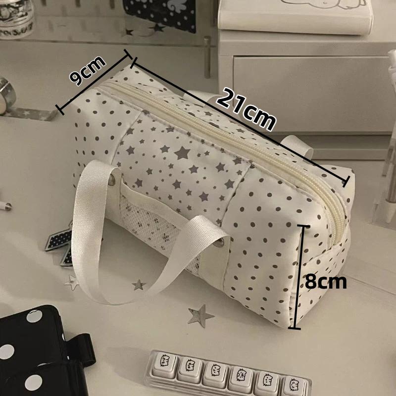 White Blue Color Star Polka Dot Tote Pencil Case Instagram Aesthetic Cute Pen Bag for Kids Large Capacity Stationery Organizer