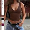 Women's Solid Color V-Neck Crop Tank Top Sleeveless Form-Fitting Casual Top