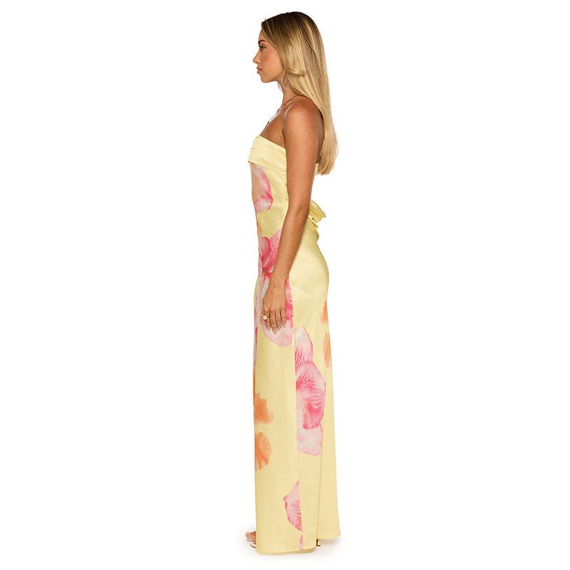 Women's Strapless Floral Print Long Dress - Spring/Summer Fashion, Resort Casual Style